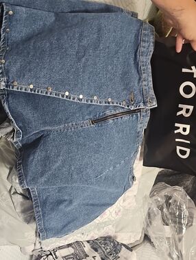 torrid Blue Denim High-Waist Snap-Detail Shorts